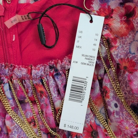 Tahari Seliah Dress Floral With Gold Chain Accents NWT - Picture 12 of 14